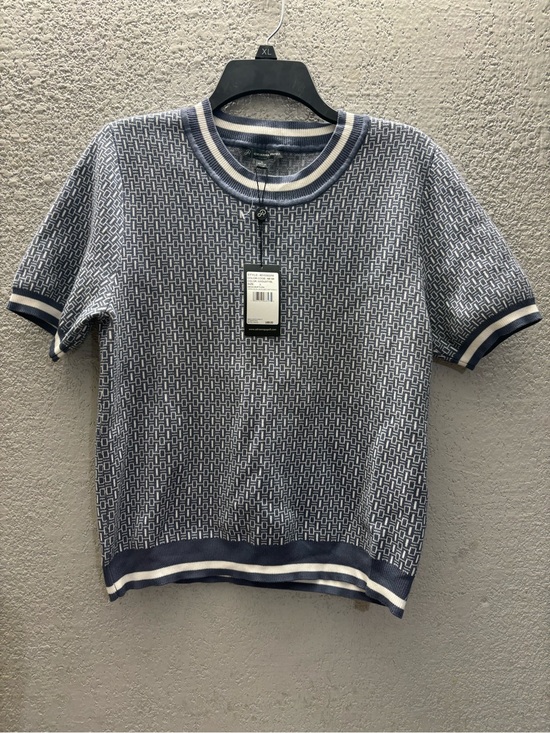 Adrianna Papell Other - Adrianna Papell Blue & White Short-Sleeve Crewneck Knit Sweater